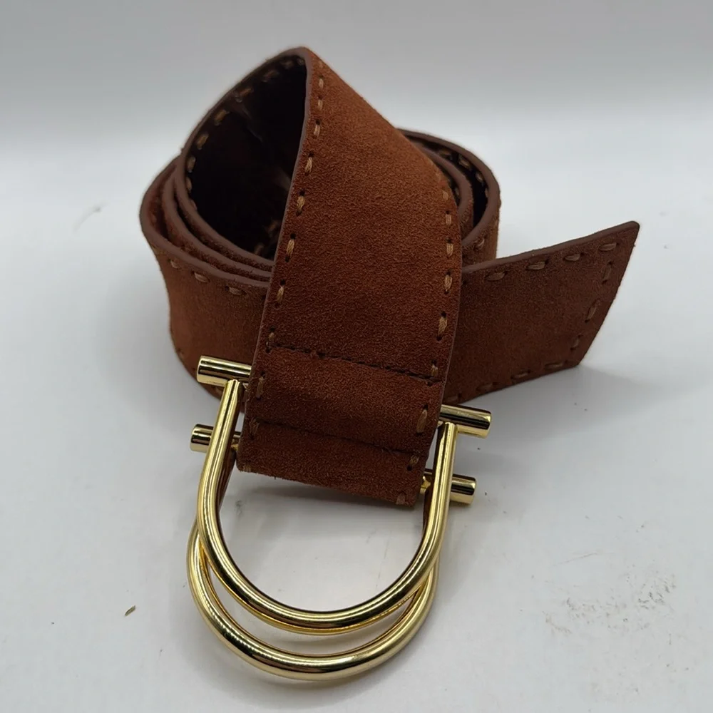 Michael Michael Kors Reversible Brown Leather Belt Gold Buckle Womens M Boho - Picture 11 of 12